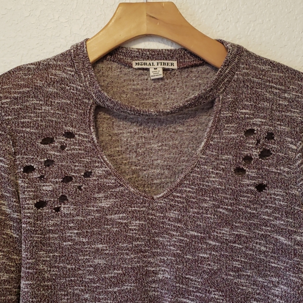 Distressed V-Neck Long Sleeve